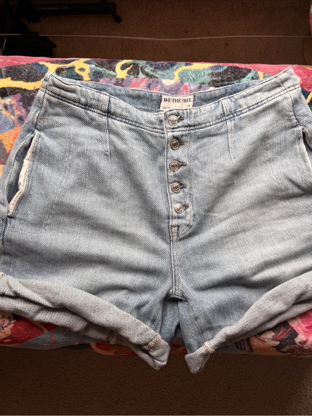 We The Free Light Blue High-Rise Button-Front Jean Shorts